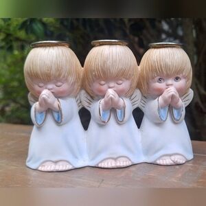 Angels Vintage Porcelain Figurine 3 Blonds Praying Wings Halo Chatchki